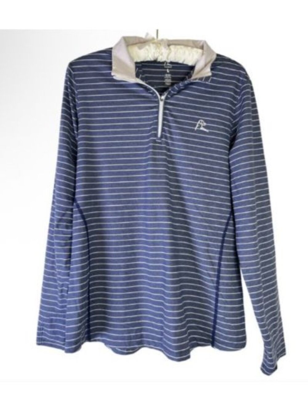 Rhoback Heather Navy Performance Q Zip Long Sleeve Shirt Sz L Stripe Stand Colla